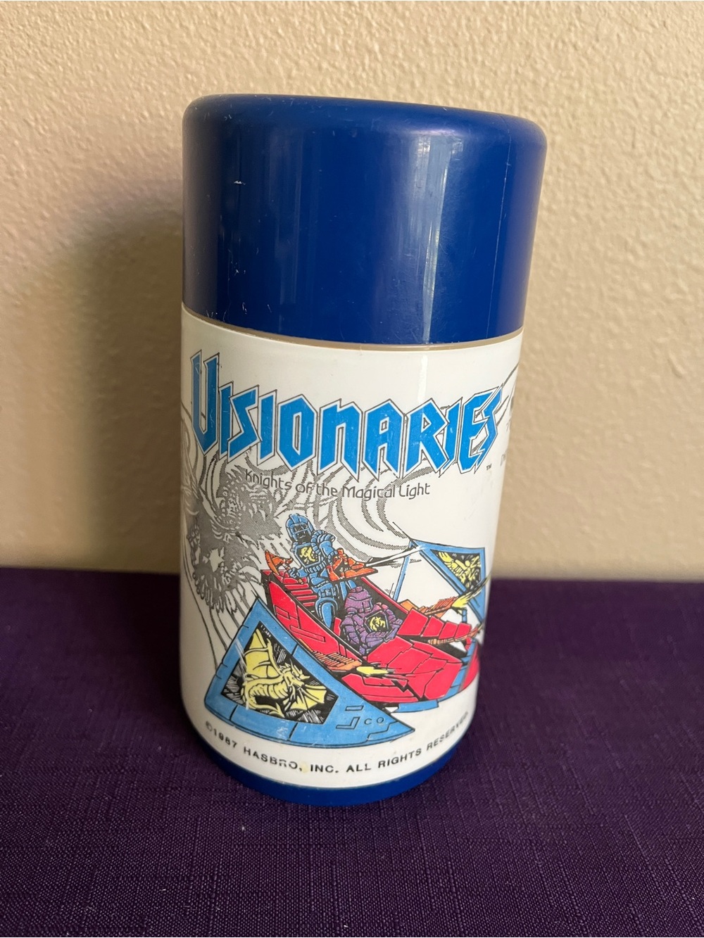 Hasbro Visionaries Thermos in Blue and White with Knight Graphic